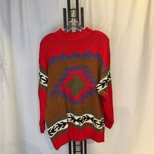 Vibrant Red and Brown Crewneck Sweater‎